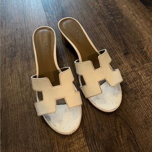 Hermes Cream Slide Sandals